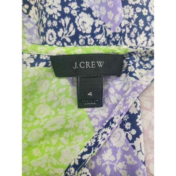 J. Crew silk Green Multicolor floral print color block tank top in size 4 - Picture 3 of 4